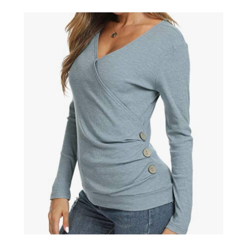 Size XL Long Sleeve Slate Blue Gray Top With Buttons New With Tags